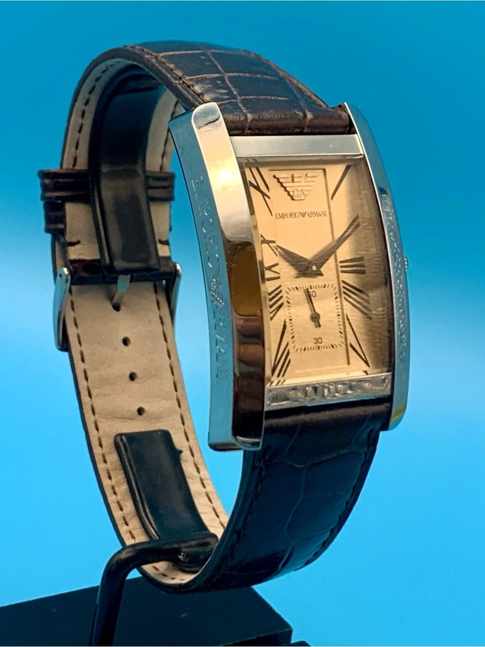 EMPORIO ARMANI AR-0154 Men’s Tank Quartz Wristwatch St Steel Case Works New Batt